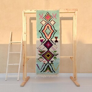 Boho Moroccan Runner Rug, Berber Wool Rug 2x5.7 ft, Teal Colorful Boujaad Rug, Handwoven Hallway Rug, Ready to Ship