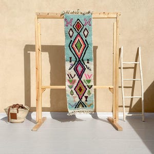Teal Moroccan Runner Rug, Berber Wool Hallway Rug 5.6x1.6 ft, Colorful Boujaad Rug, Handwoven Boho Rug, Ready to Ship