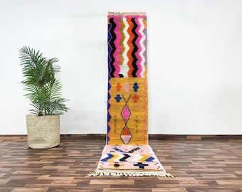 Custom Colorful Bohemian Moroccan Boujaad Runner Rug - Handmade Berber Design - Unique Home Decor - Personalized Rug