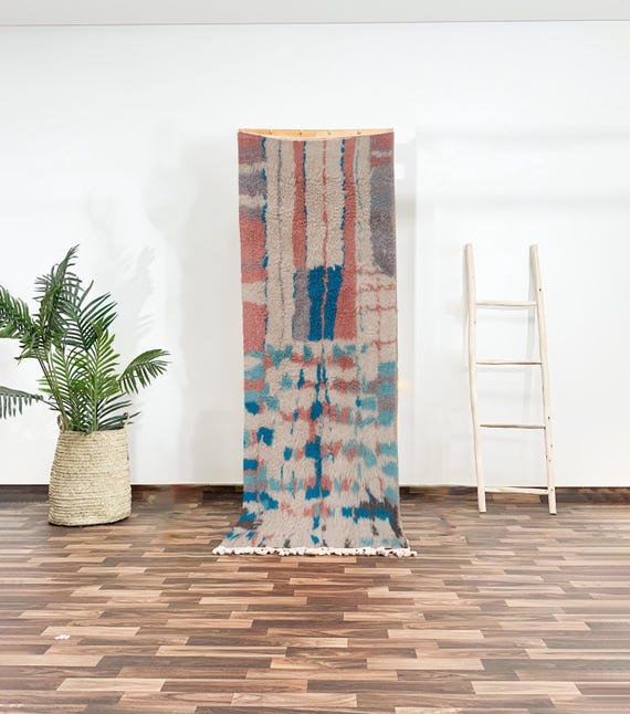 幾何学模様の多色ラグ モロッコ 手織り ランナーラグ 幾何学模様の多色ラグ モロッコ 手織り ランナーラグ 豪華な