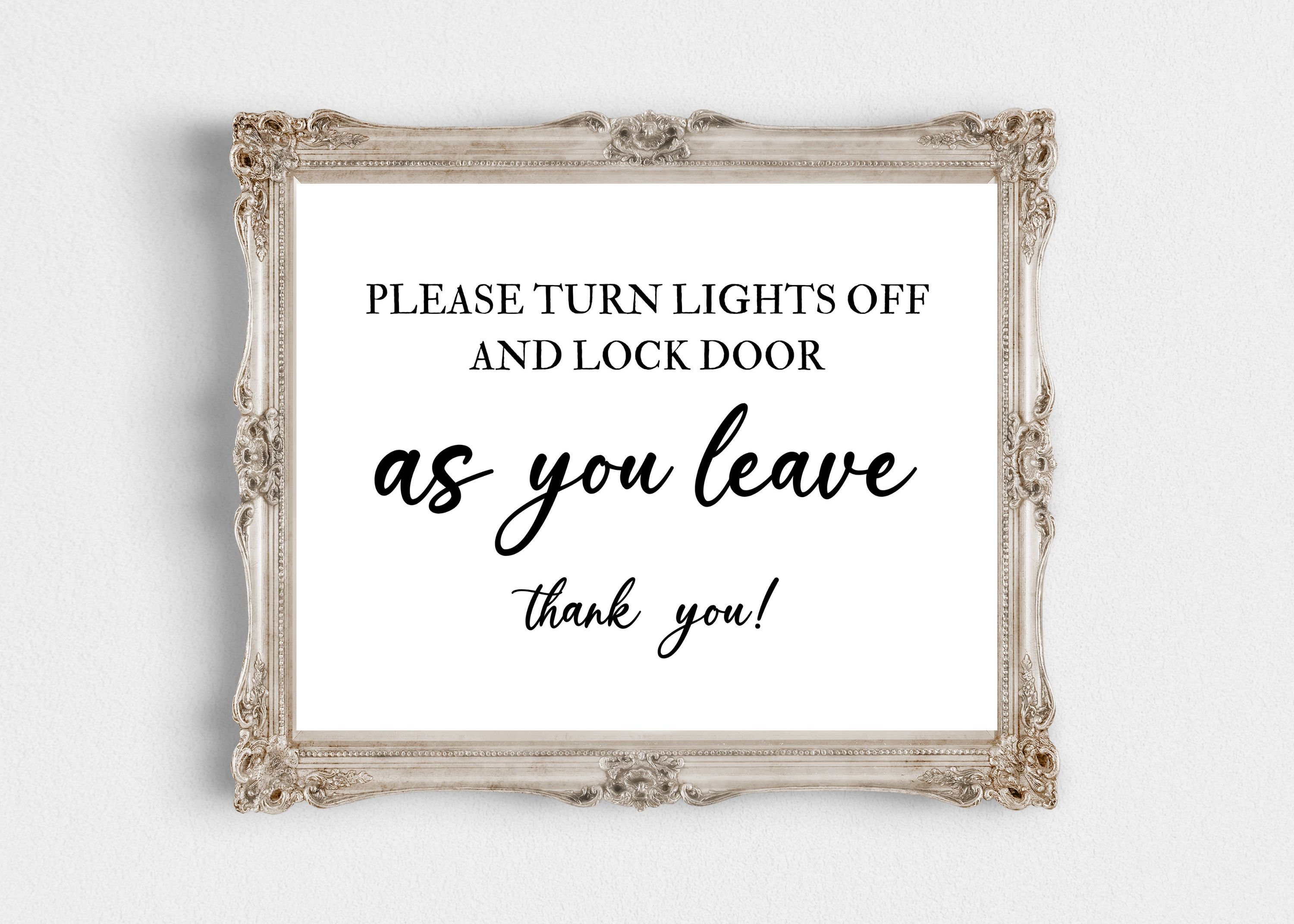 Please Turn off Light and Lock the Door as You Leave Printable