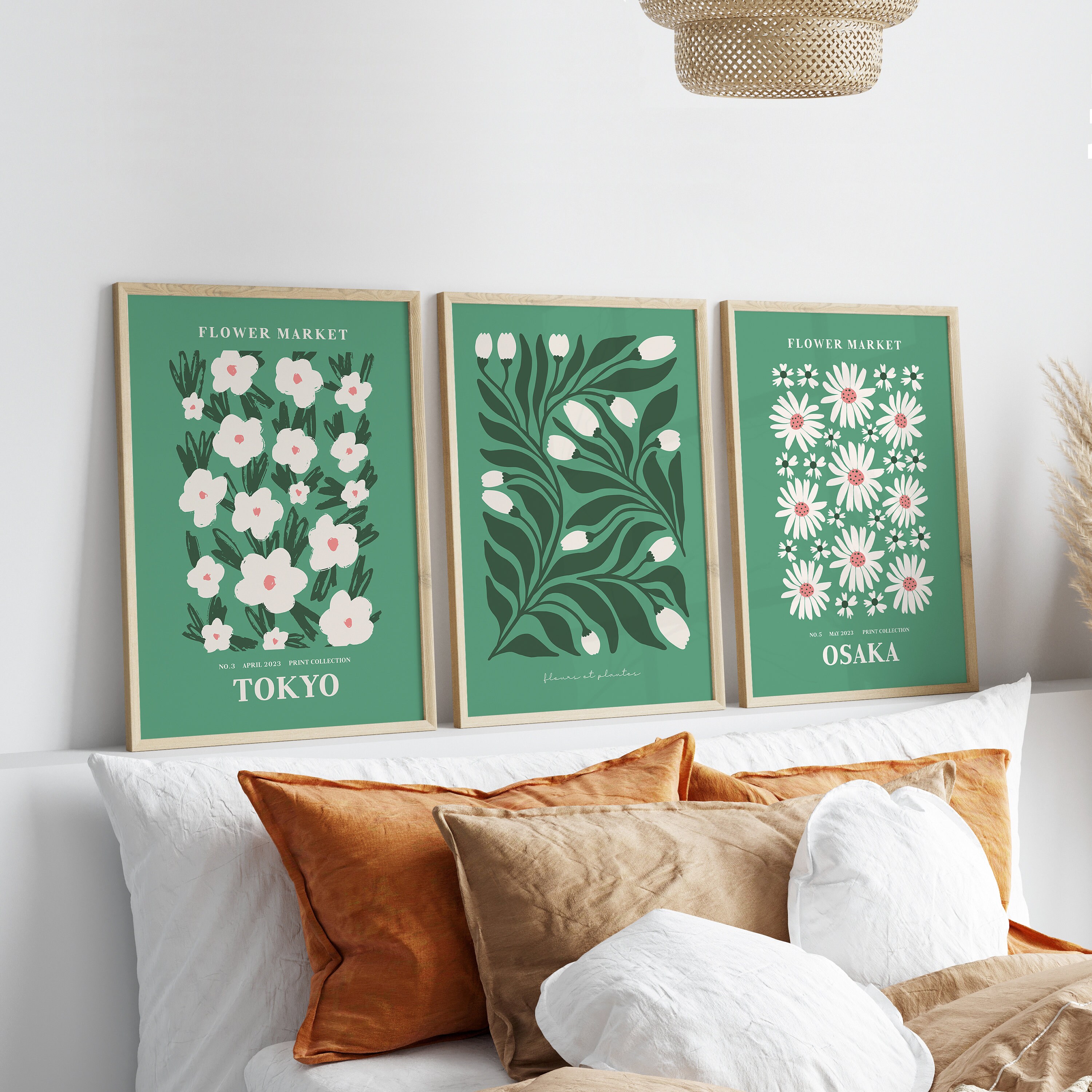 Sage Green Flower Market Print, 3 Piece Wall Art, Set of 3 Gallery ...