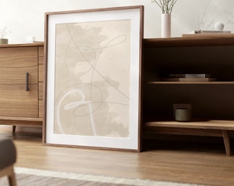 Neutral Beige Abstract Watercolor Print, Minimalist Wall Art for Bedroom or Living Room