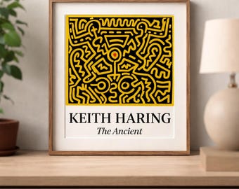 Yellow Keith Haring Print, Pop Art Poster, Modern Contemporary Wall Decor, Kitchen Living Room Artwork, Graffiti Style Art