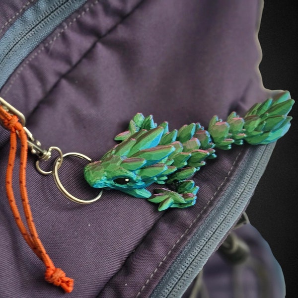 Gemstone Dragon Keychain Articulating Flexi By Cinderwing 3D Printed Baby Dragon Gift Fidget Tiny Crystal Dragon Keychain