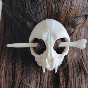 Cat Skull Bun [5 sizes] Holder Hair Cage 3D Printed Long Hair Accessory, Scarf Clip, Wiccan, Pagan , Gothic ,Goth