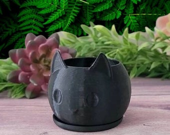 Cat Kitten [3 Sizes] Succulent Planter With Drain and Tray Cute 3D Printed Indoor Home Decor
