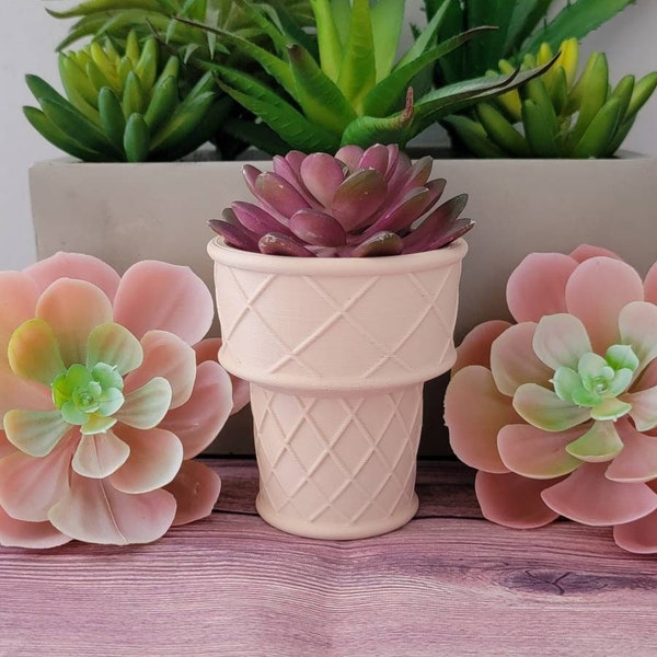 Ice Cream Cone Succulent Planter Cute 3D Printed Indoor Home Decor