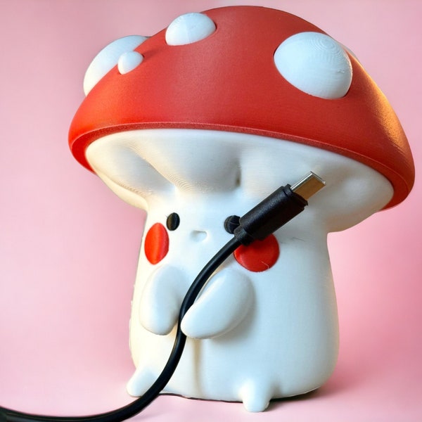 Cute Kawaii Whimsical Mushroom Cable Holder with Storage Phone Accessory Cottagecore Gift For Her Nature Decor