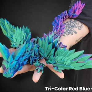 23&quot; Crystal Winged Dragon – Articulating Flexi 3D Printed Dragon, Posable Fidget Toy Desk Decor, Fantasy Dragon Gift for Adults & Kids