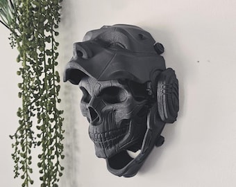 Soporte de pared Steampunk Cyber Skull: arte de pared de calavera futurista impreso en 3D, decoración gótica de ciencia ficción, decoración de terror industrial para el hogar.