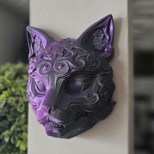 3 Sizes Kitsune Cat Demon Mask – 3D Printed Fox Mask for Cosplay, Gothic Japanese Wall Decor, Unique Halloween Accessory