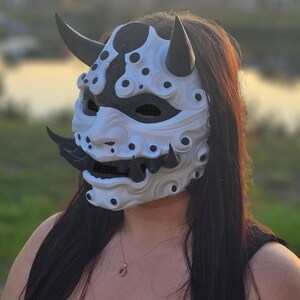 Full Face Oni Mask 3D Printed Cosplay Horror Mask Wearable Face Mask Oni Mask For Japanese Lover Halloween Mask Gift For Him Scary Mask