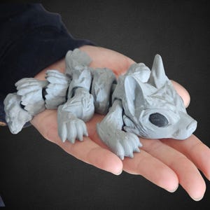 3 Sizes 12.56&quot; Wolf Pup Articulating Flexi By Cinderwing Articulated Fidget Toy 3D Printed Gift For Him Desk Toy Articulated Animal