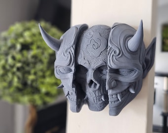 Großer Oni Totenmaske Dämon Schädel, Wand montierbar, Fidget Spielzeug, Dekoration 3D gedruckt, japanische Mythologie