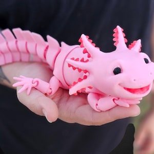 Two Sizes Smiling Axolotl 3D Printed Flexi Toy Articulated Fidget Desk Decor, Cute Animal Figure for Home or Office