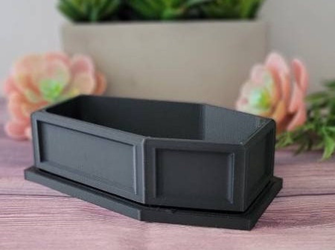 Coffin Succulent Planter Pot With Drain And Tray Cute Gothic Wood Marble Custom 3D Printed Indoor Home Decor