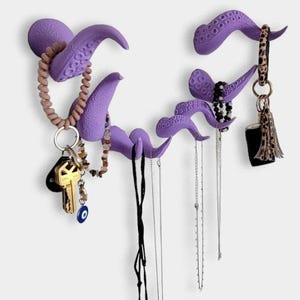 Octopus Tentacle Wall Hook 3D Printed Decorative Hanger for Keys, Jewelry, Towels, and Coats