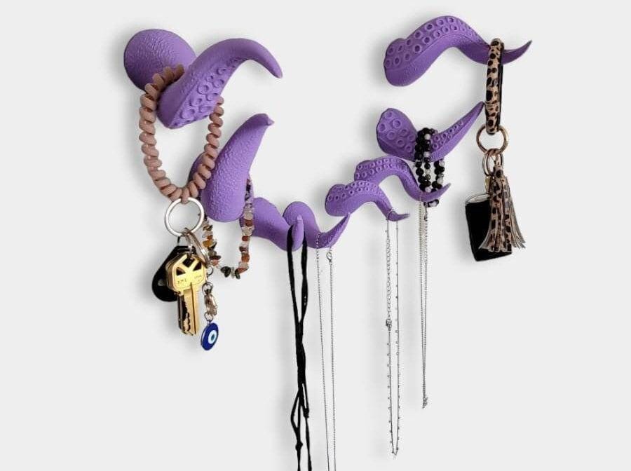 Octopus Tentacle Wall Hook 3D Printed Decorative Hanger for Keys, Jewelry, Towels, and Coats