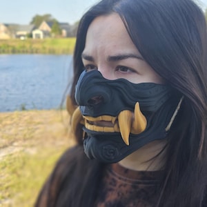 2 opções meia máscara oni 3D impressa cosplay horror máscara facial vestível máscara oni para amante japonês máscara de halloween presente para ele assustador