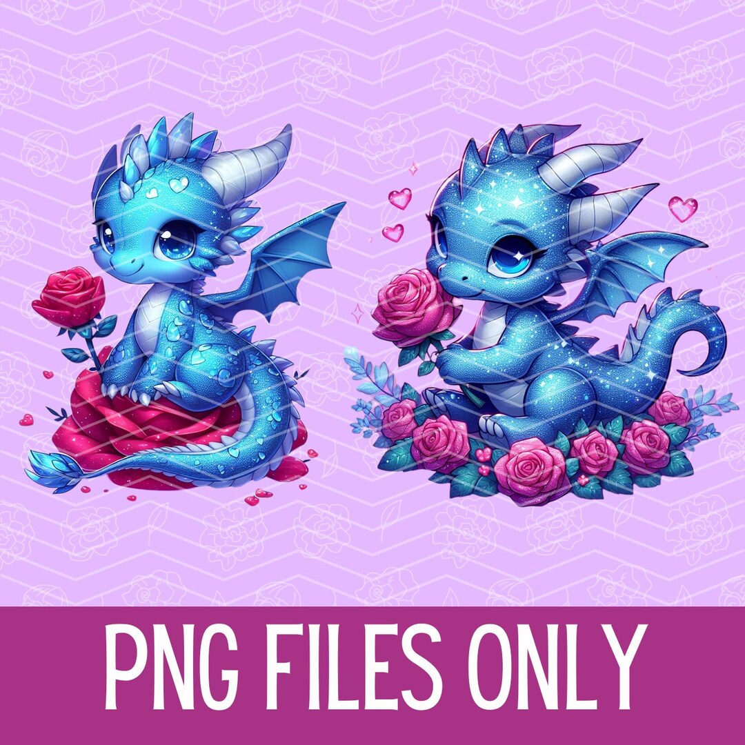 2 Blue Dragon Valentines PNG Designs Downloadable Digital File Bundle ...