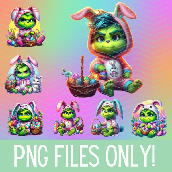 7 Easter costume Grump PNG Designs | Downloadable Digital File Bundle, Cute Grump in bunny costume Designs PNG Bundle Digital
