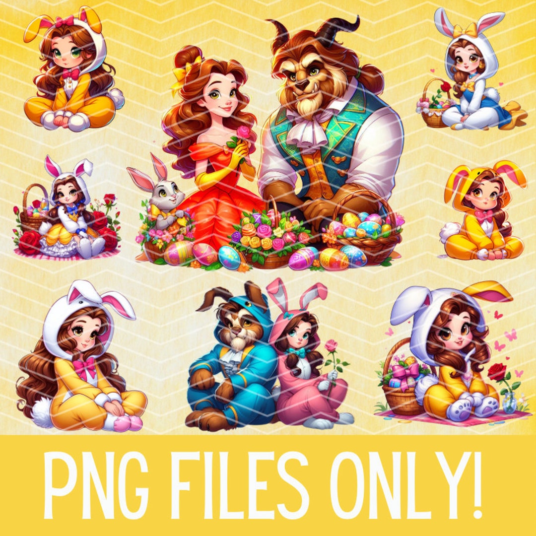 8 Cute Beauty and the Beast Easter Bundle PNG Designs Downloadable Digital File Bundle, Beauty