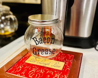 Vintage Glass Bacon Grease Jar with Lid, Farmhouse Kitchen Decor