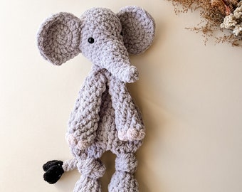 Crochet Elephant Snuggler - Ready to ship - Elephant knotted lovey - Christmas gifts for kids - Elephant friend - handmade gifts for kids