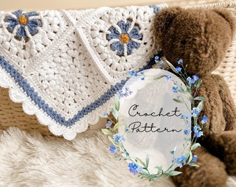 Modèle de couverture au crochet Maya Lovey - Modèle de couverture de grand-mère avec myosotis - Modèle de couverture de myosotis Lovey - Modèle de couverture pour bébé avec myosotis