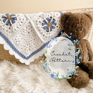 Maya Lovey Crochet Pattern Forget-Me-Not Granny Square Crochet Pattern Forget-Me-Not Lovey Pattern Forget-Me-Not Baby Blanket Pattern image 1