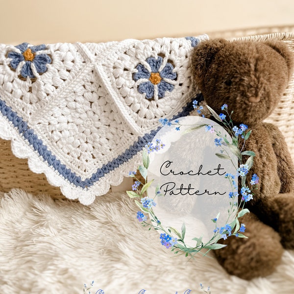 Maya Lovey Crochet Pattern - Forget-Me-Not Granny Square Crochet Pattern - Forget-Me-Not Lovey Pattern - Forget-Me-Not Baby Blanket Pattern