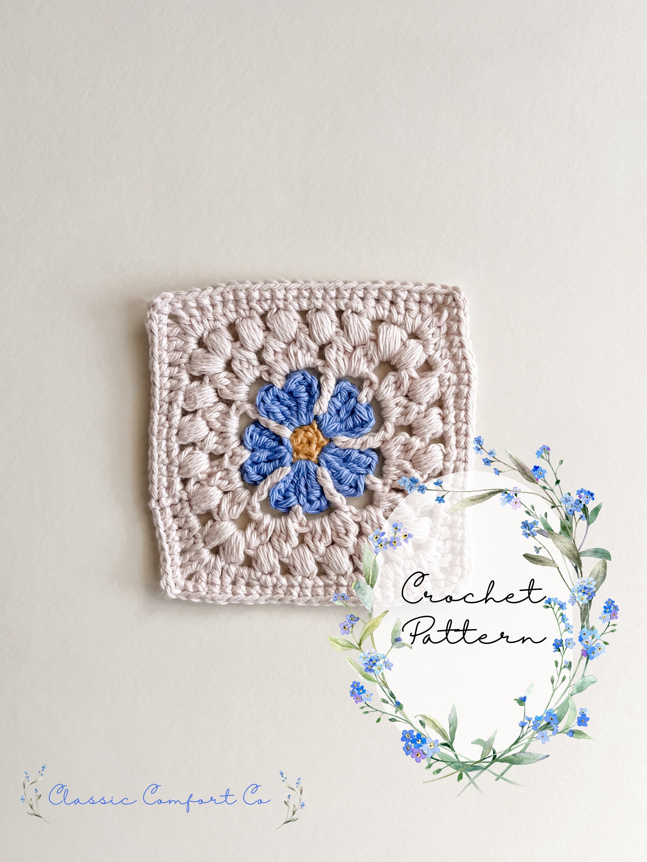 Maya Forget-Me-Not Square Crochet Pattern - Forget-Me-Not Granny Square Crochet Pattern - Forget-Me-Not Pattern -