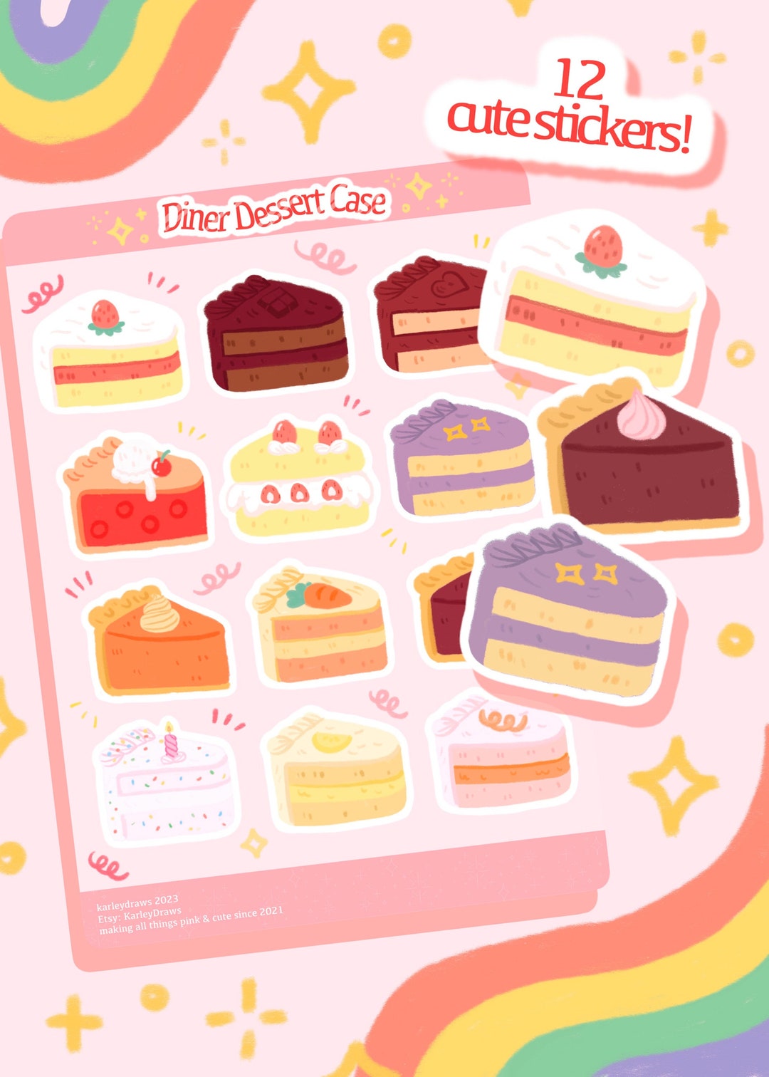 Slice Sticker Design Cake Slices Sticker Sheet | 12 Pcs | Planner Stickers | Cute Stickers ...