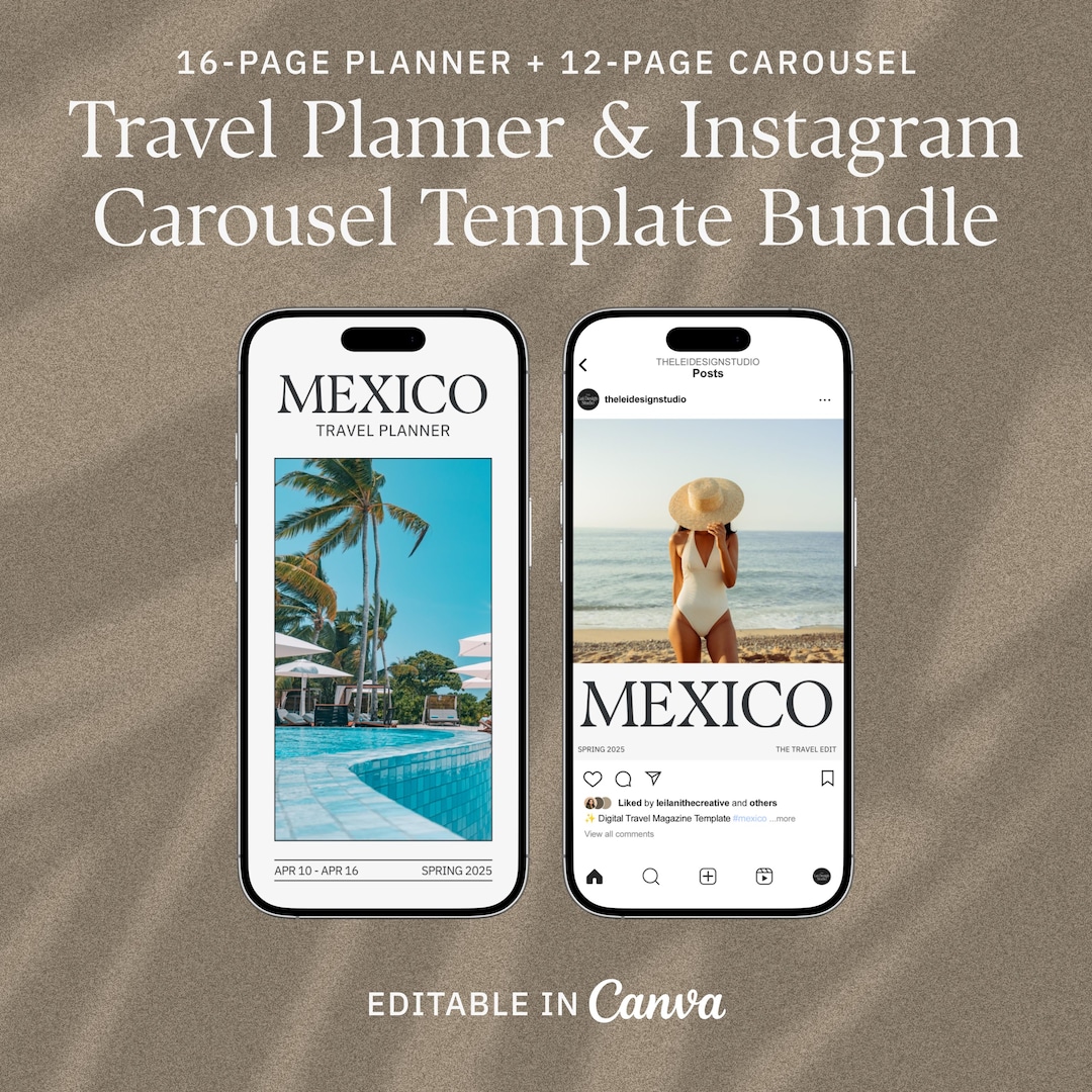 Mobile Travel Planner & Instagram Carousel Canva Templates (digital ...