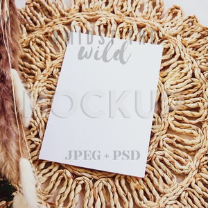 Maquete de anúncio Boho, maquete para salvar a data, maquete de anúncio de casamento, foto maquete, cartão de objeto inteligente