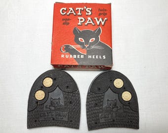 Vintage Cat's Paw Rubber Shoe Heels, NOS, Black Cat Advertising (Boxed)