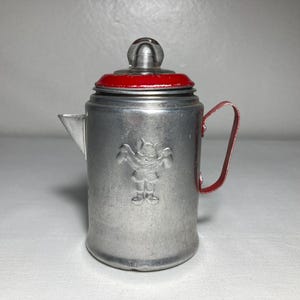 Vintage Miniature Toy Aluminum Coffee Percolator Red Handle Glass Knob