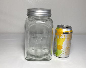 Antique Sellers Hoosier Cabinet Coffee Storage Jar 7" Embossed Ribbed Glass