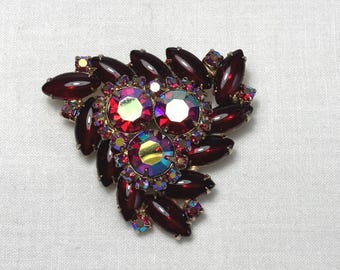 Vintage Weiss Rhinestone Brooch Pin Ruby Red & Pink AB Signed