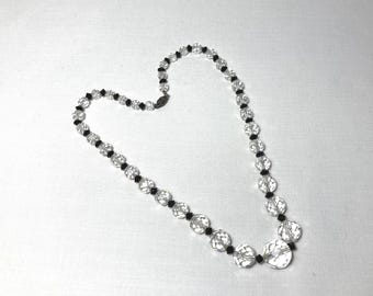 Vintage Crystal & Black Faceted Glass Beaded Choker Necklace w/ Sterling Chain and Clasp