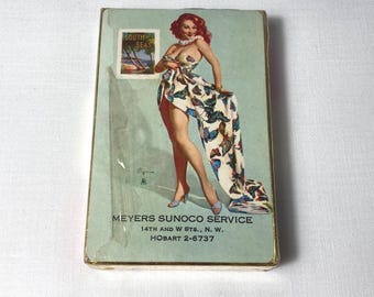 Vintage Elvgren Hawaiian Pin Up ADV Playing Cards, Sealed Deck : Meyers Sunoco, Redi Slip