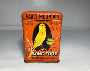 Vintage Hartz Mountain Canary Song Food Bird Feed Advertising Tin 3 1/2 oz Empty