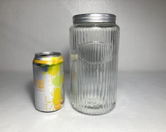 Antique Sellers Hoosier Cabinet 8" Storage Jar Embossed Ribbed Glass "As Found"