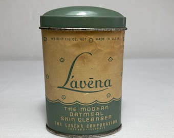 Vintage Art Deco Vanity Tin Lavena Oatmeal Skin Cleanser w/ Contents Chicago