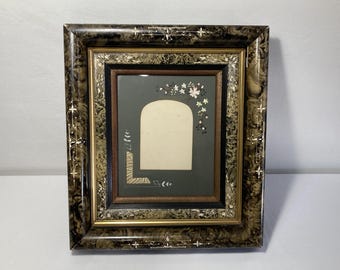 Antique Victorian Eastlake Deep Picture Frame : Marbled, Incised, Gilded, Ebonized 14x16