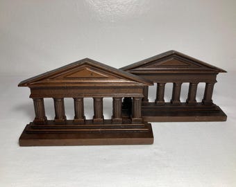 Antique Cast Iron Bookends Greek Parthenon Columns Bronze Finish