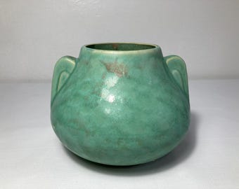 1930's Brush McCoy Green Matte Vellum Fawn Vase New Art Pottery 5"
