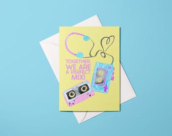 Tarjeta de San Valentín: Cinta mixta con ilustración de walkman