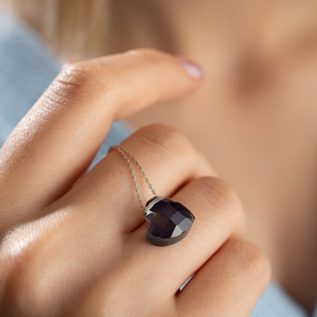 Silver Love Heart Stone Necklace Color Change Blue Jewelry Changing